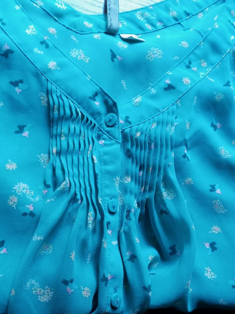 LC Lauren Conrad Women's Sz L Turquoise Blue Floral Semi-Sheer Blouse 3/4 Sleeve - Picture 12 of 15